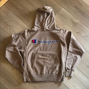 Champion Classic Script Logo Tan Pullover Hoodie